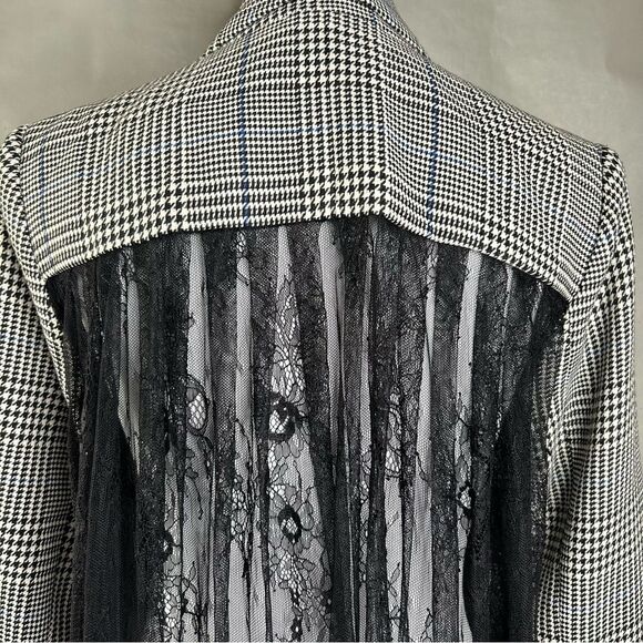 Self-Portrait Black and White Plaid Blazer with Lace Back - Picture 12 of 13